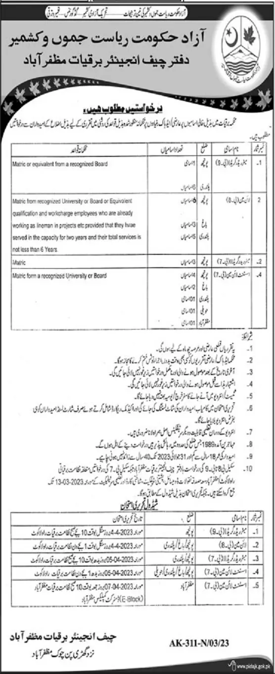 Energy Department Azad Jammu Kashmir Jobs 2023 Jobs 2023 — original advertisement