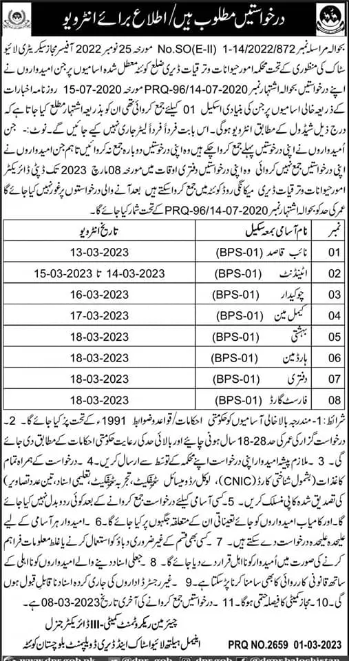 Livestock & Dairy Development Department Quetta Jobs 2023 – Livestock and Dairy Development Department Balochistan Jobs 2023 — original advertisement