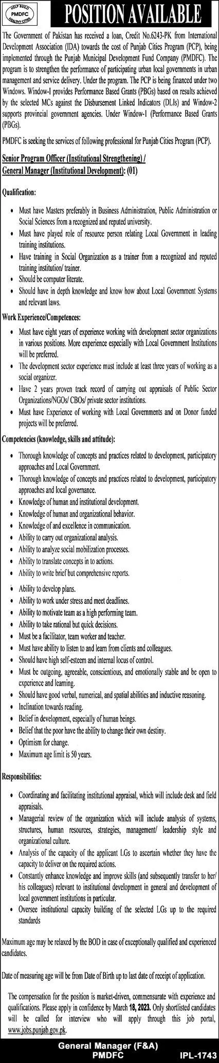 Punjab Municipal Development Fund Company (PMDFC) Jobs 2023 Jobs 2023 — original advertisement
