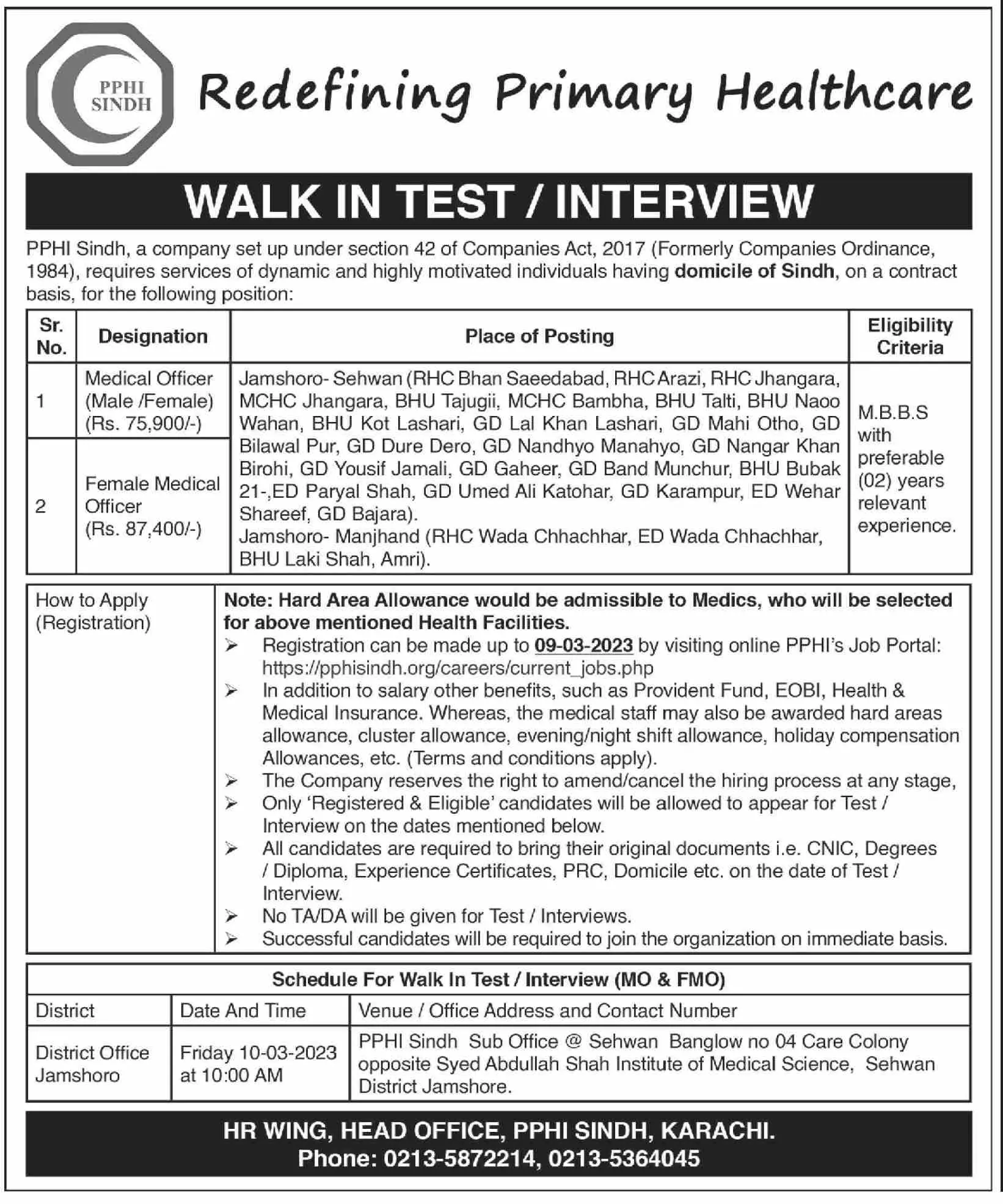 PPHI Sindh Jobs Test Interviews 2023 – People's Primary Healthcare Initiative (PPHI) Sindh Jobs 2023 — original advertisement