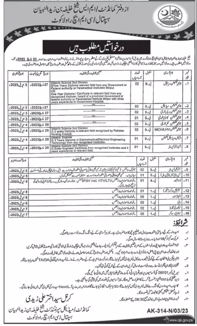 Combined Military Hospital CMH Rawalakot Jobs 2023 Jobs 2023 — original advertisement