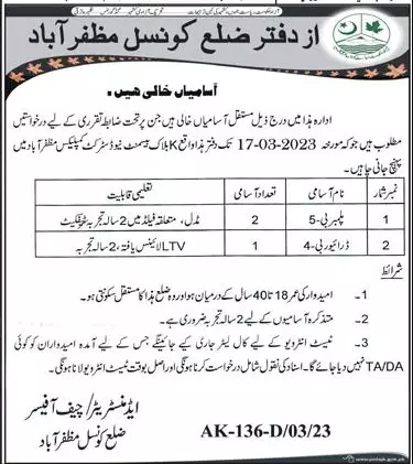 District council muzaffarabad Jobs 2023 – Govt of Azad Kashmir Jobs 2023 — original advertisement