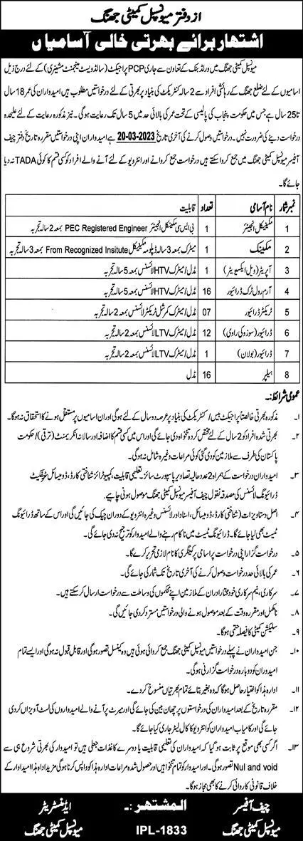 Muncipal Commette Jhang Jobs 2023 Jobs 2023 — original advertisement