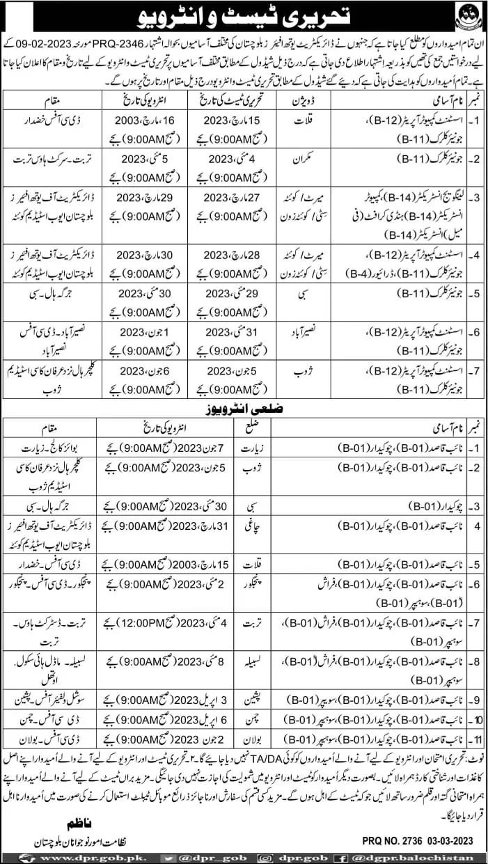 Directorate of Youth Affairs Balochistan Written Test 2023 – Sports and Youth Affairs Department Balochistan Jobs 2023 — original advertisement