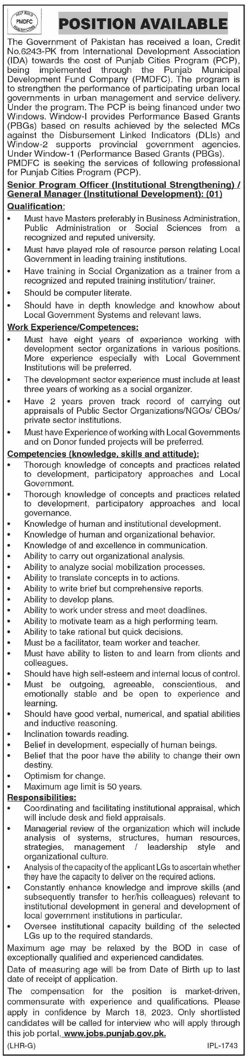 Punjab Municipal Development Fund Company PMDFC Jobs 2023 Jobs 2023 — original advertisement