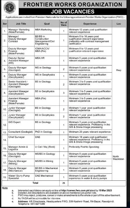 Frontier Works Organization Fwo Jobs 2023 Jobs 2023 — original advertisement