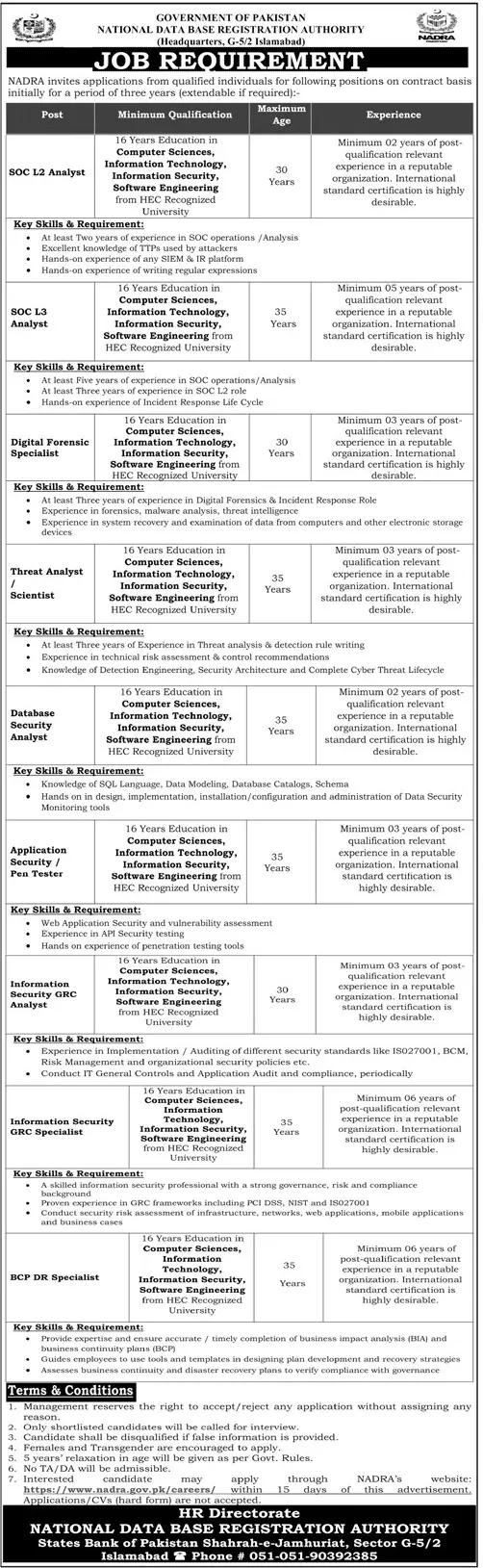 National Data Base and Registration Authority Jobs 2023 – National Database and Registration Authority Jobs 2023 — original advertisement
