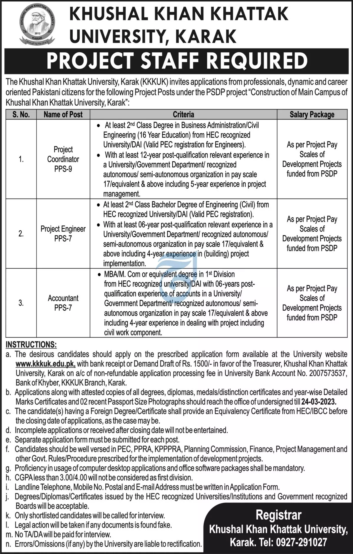 Khushal Khan Khattak University karak Jobs 2023 Jobs 2023 — original advertisement