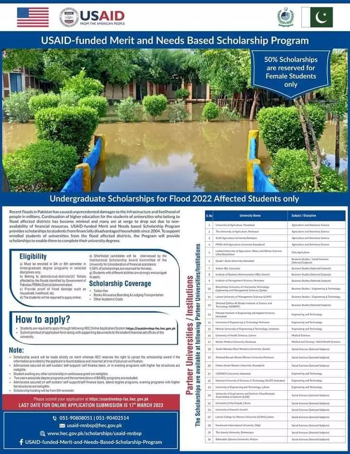 HEC Undergraduate Scholarship for Flood Affected Students – Higher Education Commission Islamabad Scholarships 2023 — original advertisement