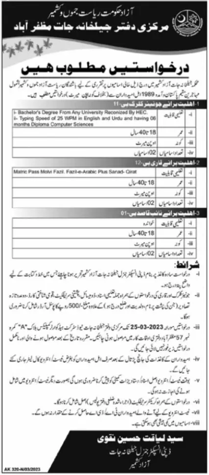 Prison Department Ajk Jobs Jobs 2023 — original advertisement