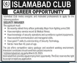 Islamabad Club Islamabad Jobs 2023 Jobs 2023 — original advertisement