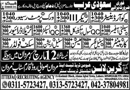 Coordinator Rigger & Mason Jobs in Suadi Arabia 2023 – Ittefaq Recruiting Agency Jobs 2023 — original advertisement