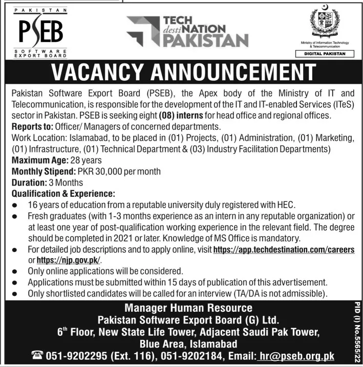 Pakistan Softwhere Export Board Islamabad Jobs 2023 – Pakistan Software Export Board Jobs 2023 — original advertisement