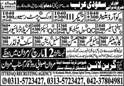Coordinator and Safety Officer jobs in Saudi Arabia 2023 – Ittefaq Recruiting Agency Jobs 2023 — original advertisement