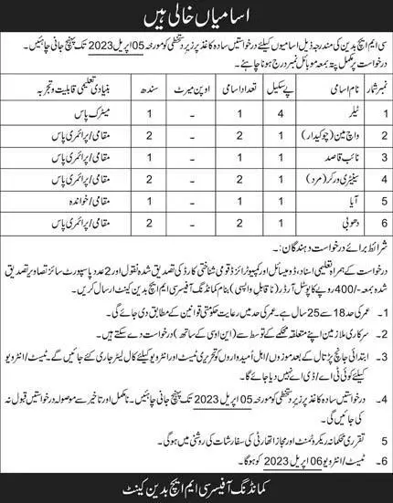 Combined Military Hospital CMH Badin Cantt Jobs 2023 Jobs 2023 — original advertisement