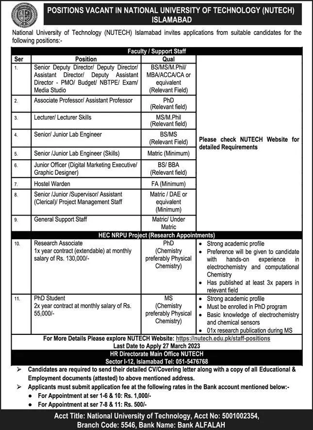 National University of Technology nutech Islamabad Jobs 2023 Jobs 2023 — original advertisement