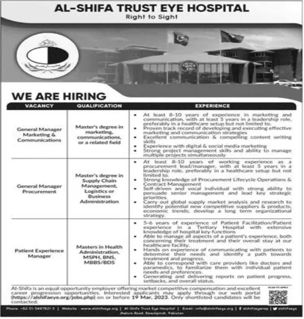 Al Shifa Trust Eye Hospital Rawalpindi Jobs 2023 – Al-Shifa Trust Eye Hospital Rawalpindi Pakistan Jobs 2023 — original advertisement