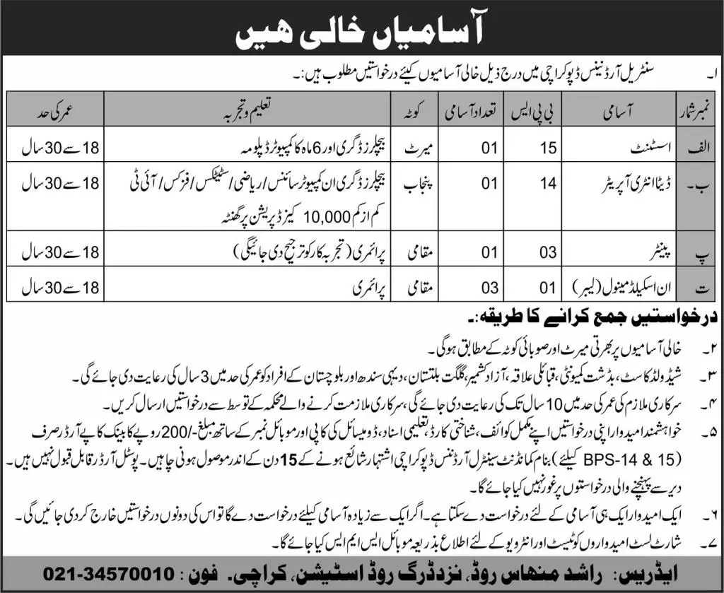 Central Ordnance Depot Karachi Jobs 2023 Jobs 2023 — original advertisement