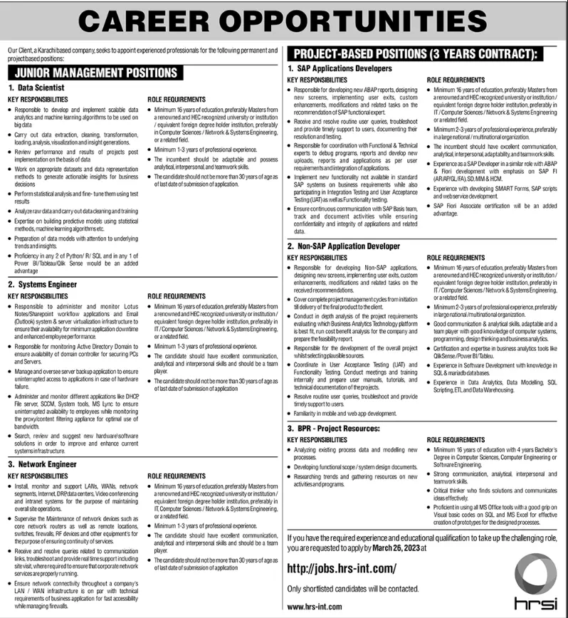 Karachi Based Comapny Jobs 2023 – Private Company Jobs 2023 — original advertisement