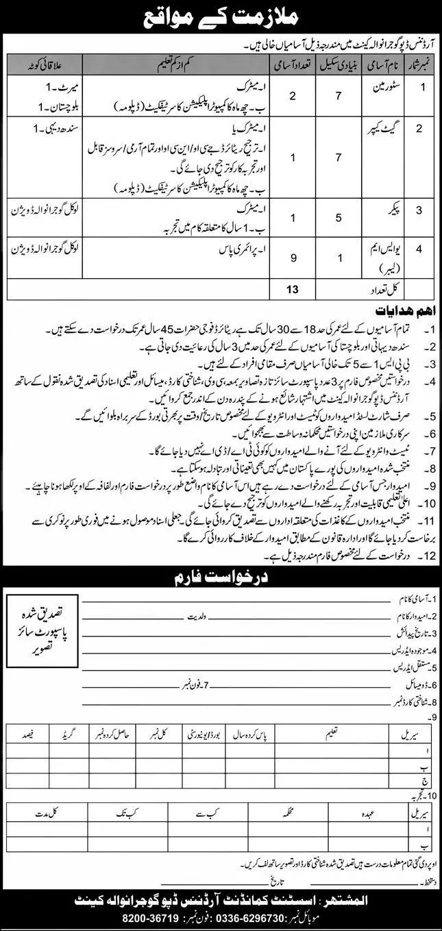Central Ordnance Depot Gujranwala Cantt Jobs 2023 Jobs 2023 — original advertisement