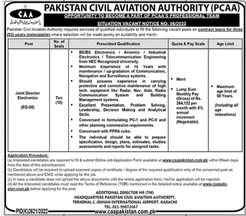 Pakistan Civil aviation Authority PCCA Jobs 2023 – Pakistan Civil Aviation Authority (CAA) Jobs 2023 — original advertisement