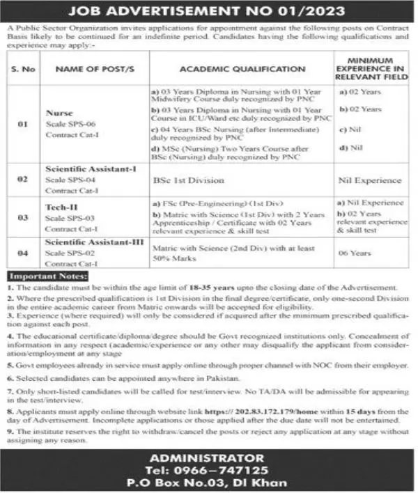 Public Sector Organization DI Khan Jobs 2023 Jobs 2023 — original advertisement