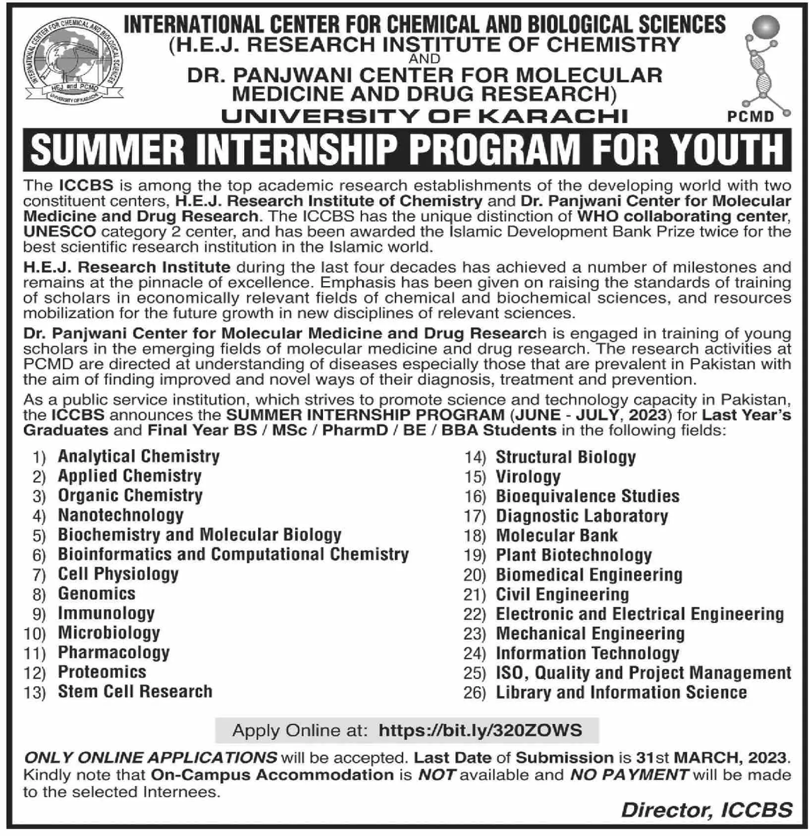 University of Karachi Internship Program Youth 2023 Jobs 2023 — original advertisement