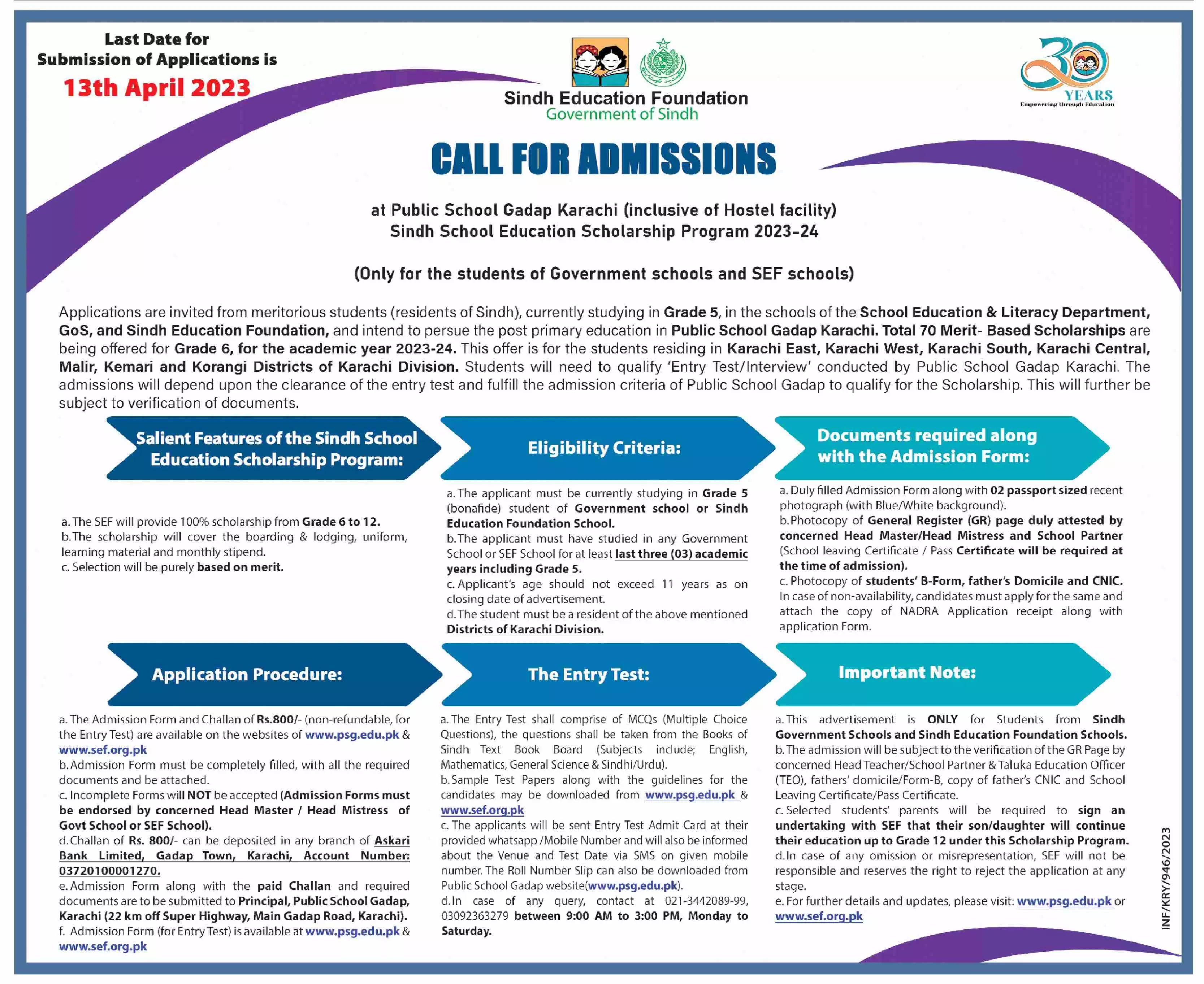 Sindh School Education Foundation Scholarships 2023 – Sindh Education Foundation Scholarships 2023 — original advertisement