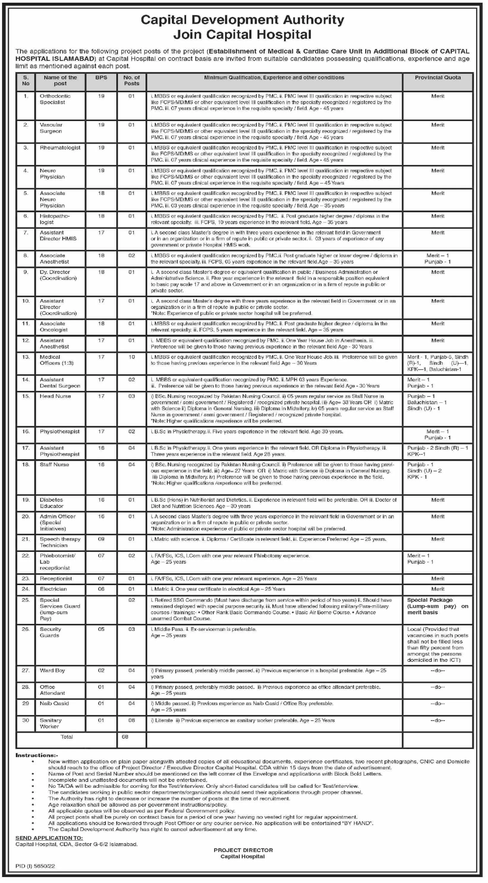 Capital Development Authority CDA Islamabad Jobs 2023 – Capital Development Authority (CDA) Islamabad Jobs 2023 — original advertisement