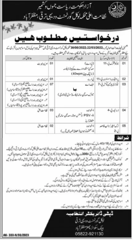Local Government and Rural Development Department Jobs 2023 – Local Govt Department Ajk Jobs 2023 — original advertisement