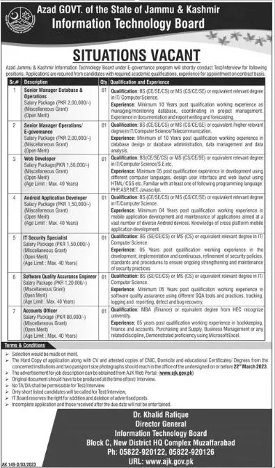 Information Technology Board Azad Jammu Kashmir Jobs 2023 – Govt of Azad Kashmir Jobs 2023 — original advertisement
