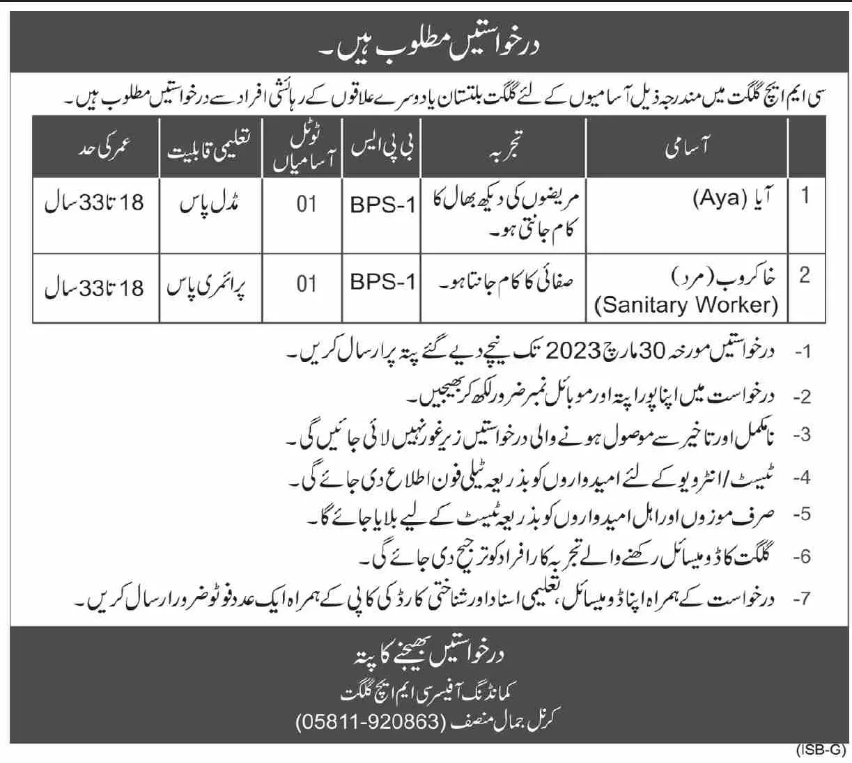 Combined Military Hospital CMH gilgit Jobs 2023 Jobs 2023 — original advertisement