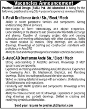 Proctor Global Design SMC PVT LTD Islamabad Jobs 2023 – Private Company Jobs 2023 — original advertisement