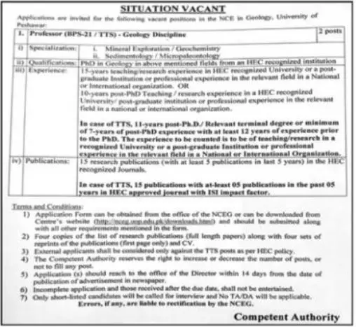 University of Peshawar Jobs 2023 Jobs 2023 — original advertisement