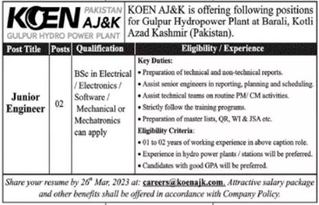 KOEN Azad Jammu and Kashmir Jobs 2023 Jobs 2023 — original advertisement