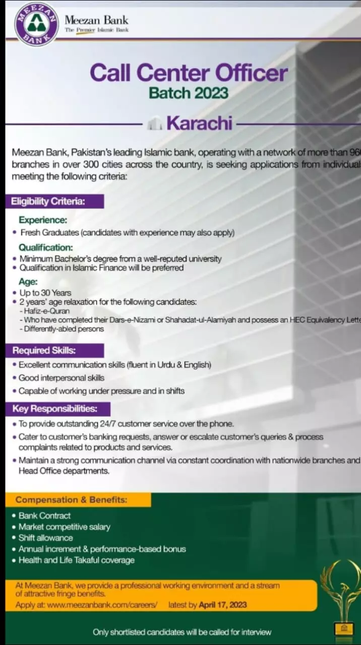 Meezan Bank Karachi Jobs 2023 Jobs 2023 — original advertisement