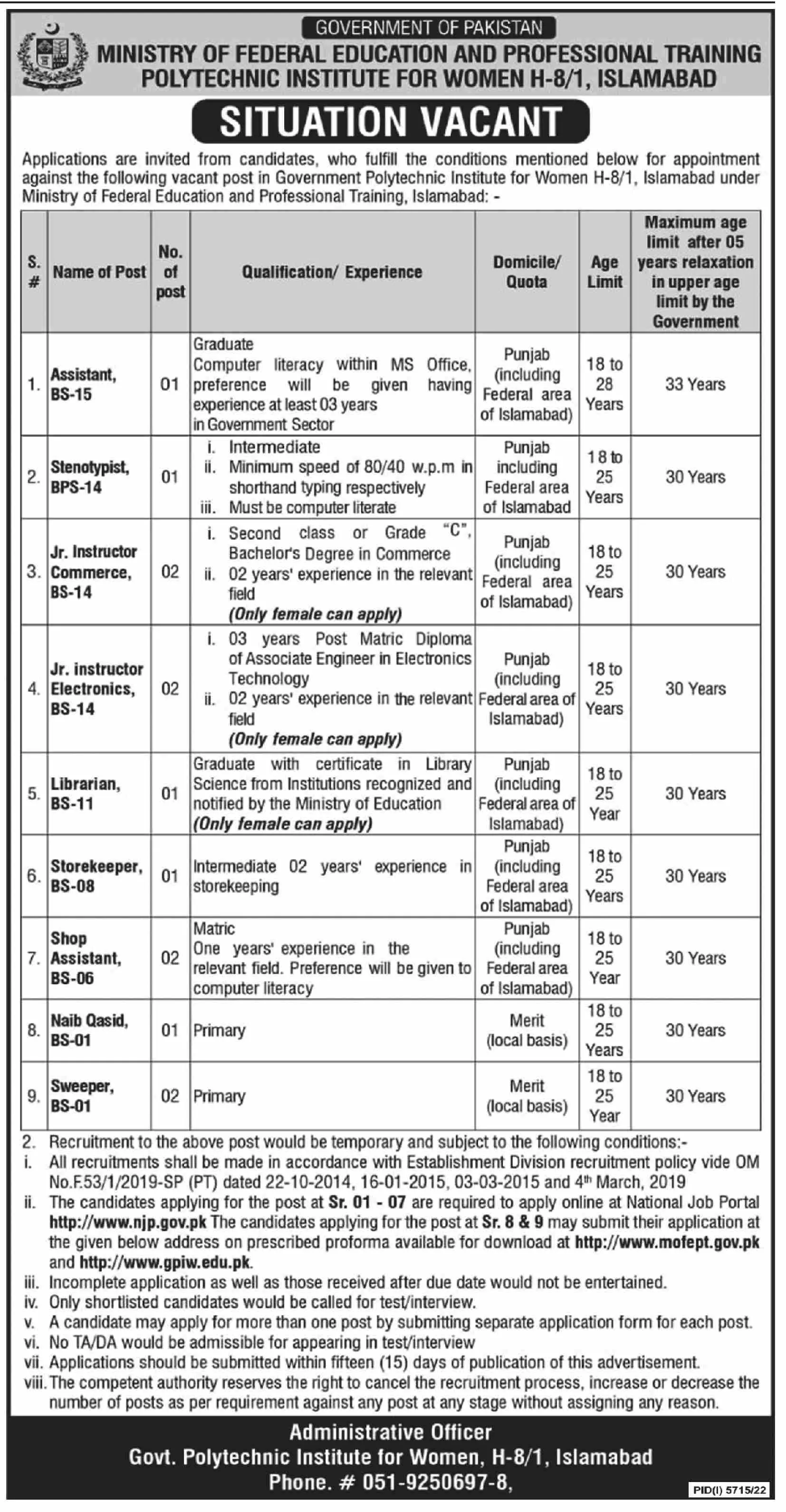 Ministry of Federal Education & Professional Training Jobs – Ministry of Federal Education and Professional Training Jobs 2023 — original advertisement