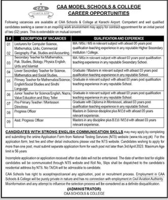 CAA Model Schools & College Jobs 2023 Jobs 2023 — original advertisement