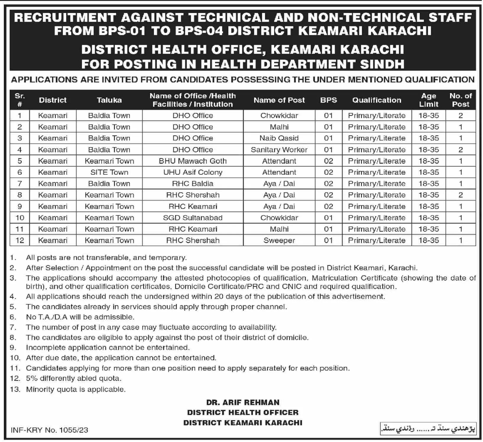 Health Department Sindh Jobs 2023 Jobs 2023 — original advertisement