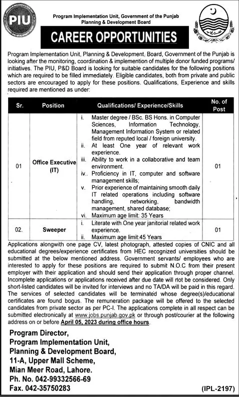 Planning & Development Board Punjab Jobs 2023 Jobs 2023 — original advertisement