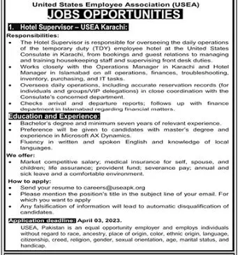 United States Employee Association USEA Jobs 2023 – The United States Educational Foundation in Pakistan Jobs 2023 — original advertisement