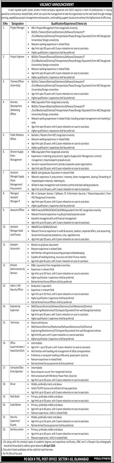 Reputed Public Sector Private Limited Company Jobs 2023 – Private Company Jobs 2023 — original advertisement
