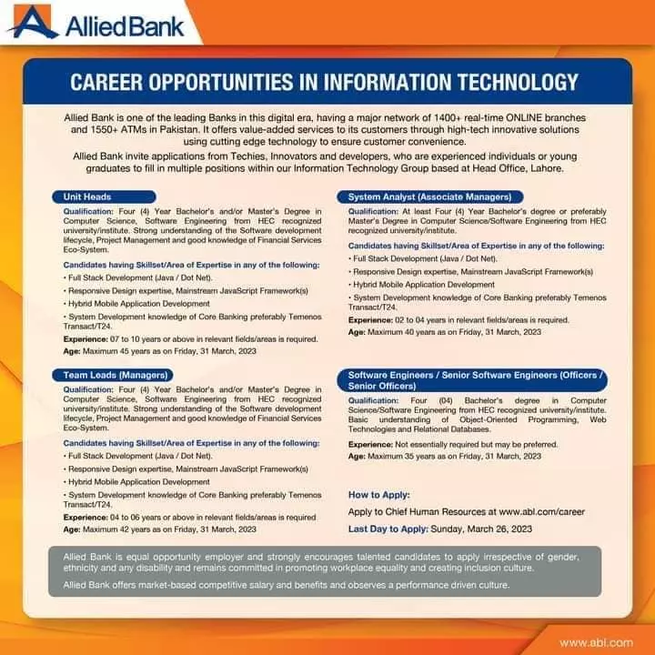 Allied Bank Jobs 2023 Jobs 2023 — original advertisement