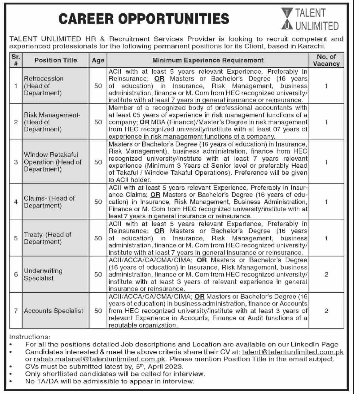 Talent Unlimited HR & Recruitment Services Jobs 2023 Jobs 2023 — original advertisement