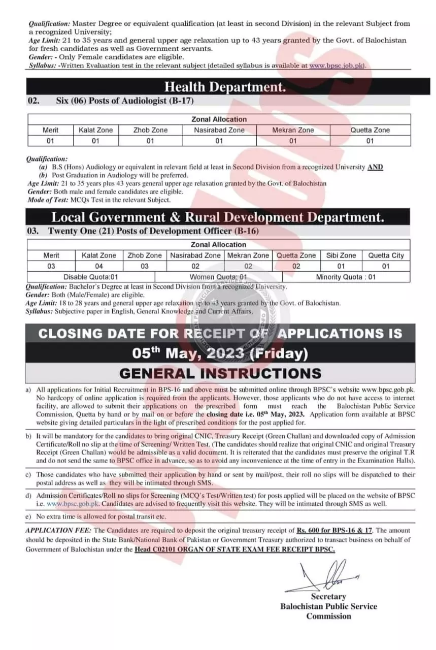 Balochistan Public Service Commission Jobs 05/2023 – Balochistan Public Service Commission Quetta Balochsitan Jobs 2023 — original advertisement