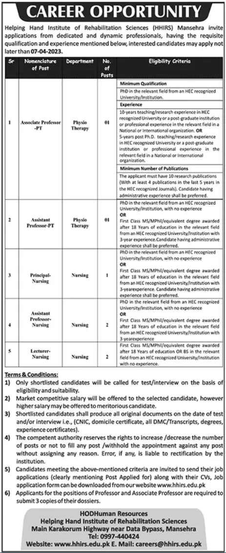 Helping Hand Institute Of Rehabilitation Sciences Jobs 2023 Jobs 2023 — original advertisement