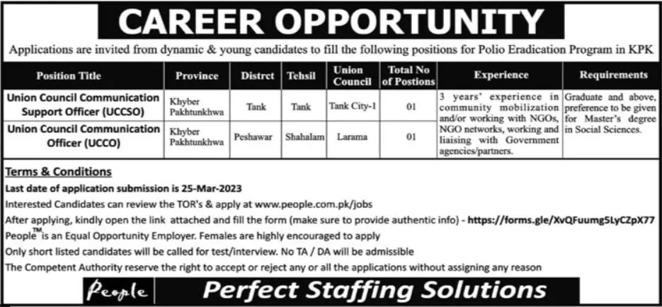 Polio Eradication Program Khyber Pakhtunkhwa Jobs 2023 – Polio Eradication Program KPK Jobs 2023 — original advertisement