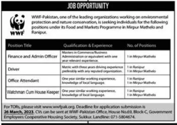 World Wide Funded WWF Jobs 2023 – World Wide Fund WWF Pakistan Jobs 2023 — original advertisement