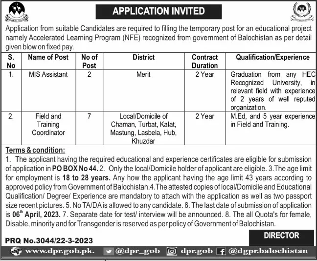 Educational Project Accelerated Learning Program Jobs 2023 – Educational Project Accelerated Learning Program Balochistan Jobs 2023 — original advertisement