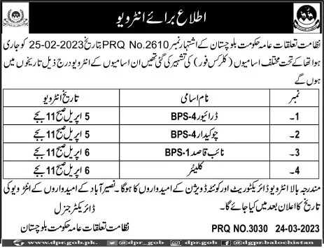 Director General Public Relation DGPR Balochistan Interview – Information Department Balochistan Jobs 2023 — original advertisement